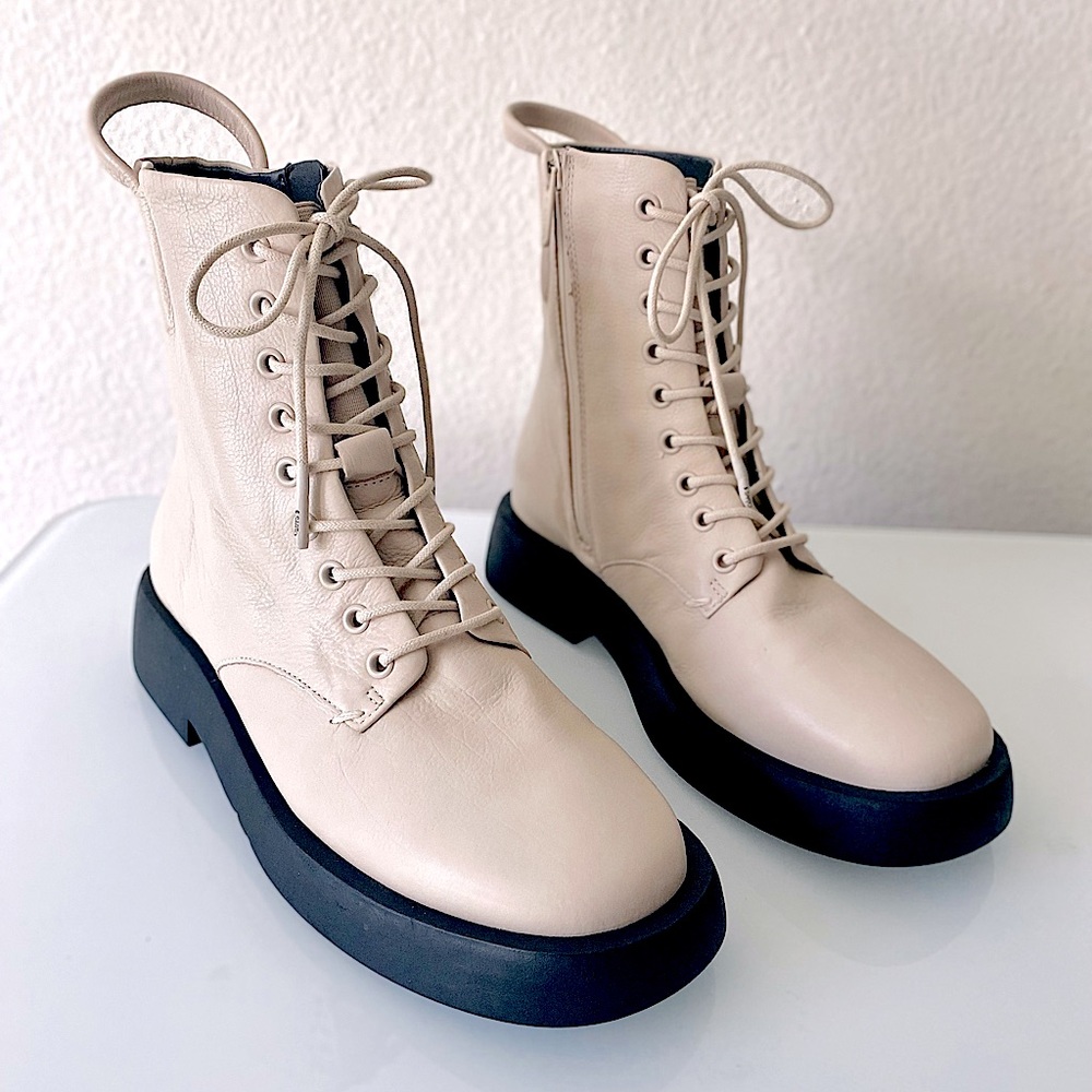 SARTO “A-Ellera” Ivory Leather Combat Boots